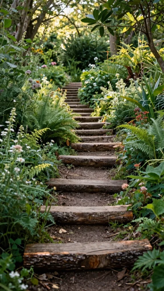 12 Creative Garden Pathway Ideas That Will Leave Your Neighbors in Awe! - 12. Natural Log Trail 1