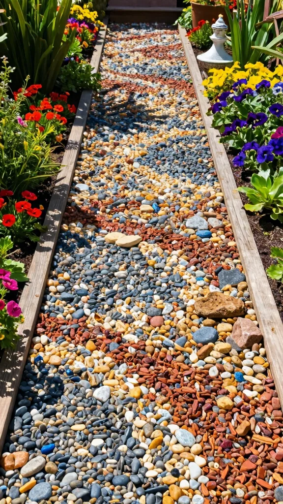 12 Creative Garden Pathway Ideas That Will Leave Your Neighbors in Awe! - 2. Colorful Gravel Path 1