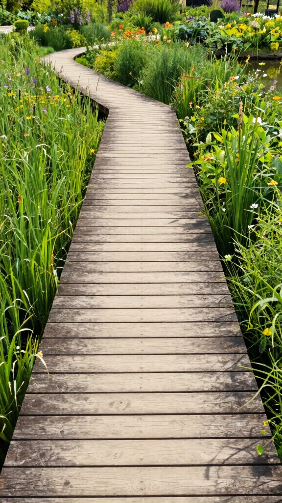 12 Creative Garden Pathway Ideas That Will Leave Your Neighbors in Awe! - 3. Wooden Boardwalk 1