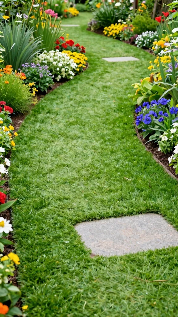 12 Creative Garden Pathway Ideas That Will Leave Your Neighbors in Awe! - 6. Lush Green Turf Path 1