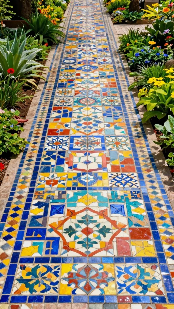 12 Creative Garden Pathway Ideas That Will Leave Your Neighbors in Awe! - 7. Mosaic Tile Pathway 1