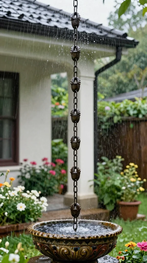 14 Inexpensive Water Features That’ll Make Your Backyard the Ultimate Cool-Off Spot! - 5. Rain Chain: A Decorative Solution 1