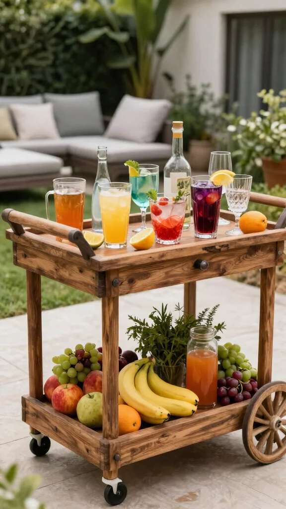 15 Backyard Entertaining Spaces That'll Transform Your Evenings . - 5. Rustic Bar Cart 1