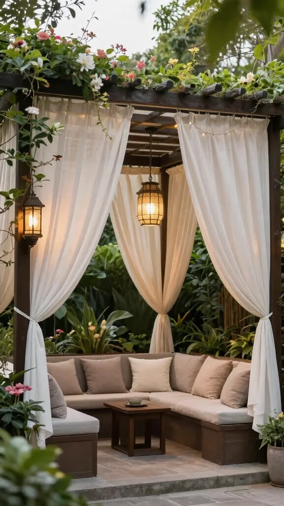 15 Backyard Entertaining Spaces That'll Transform Your Evenings . - 7. Pergola with Drapes 1