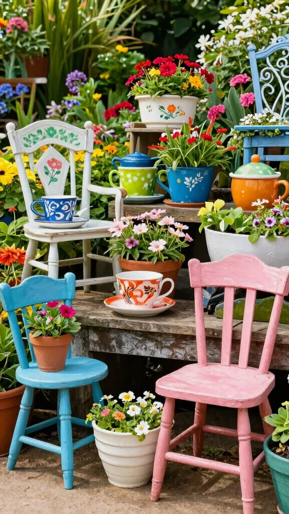 15 Colorful Garden Decor Ideas That Will Transform Your Outdoor Oasis! - 12. Upcycled Garden Decor 1