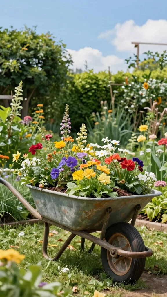 15 Creative and Affordable Garden Decor Hacks You Need to Try! - 13. Vintage Wheelbarrow Planter 1