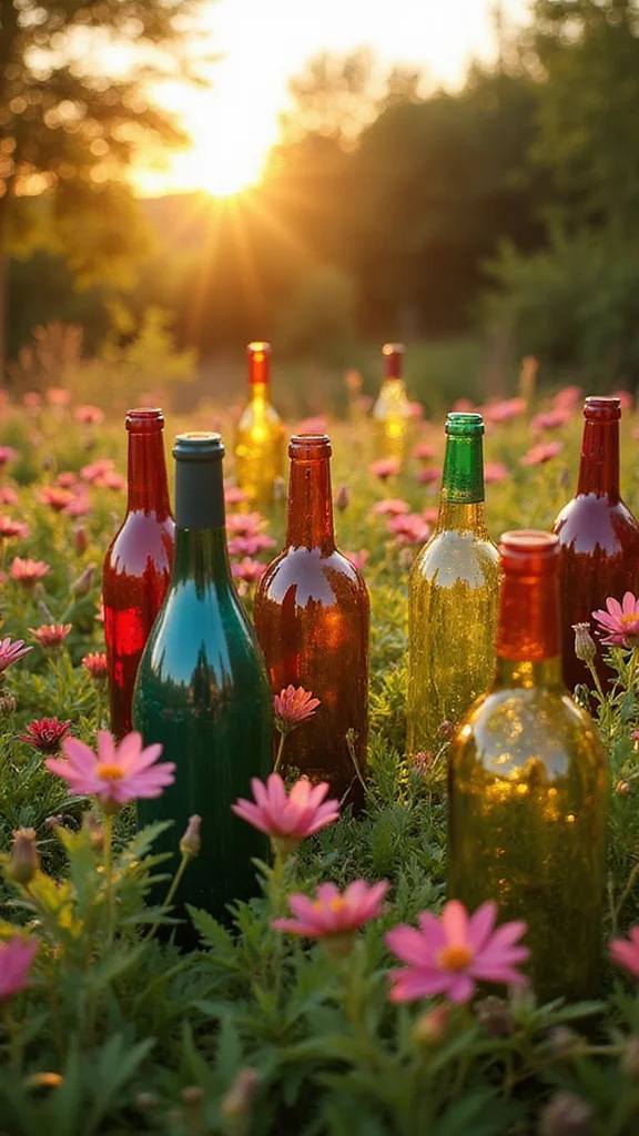 15 Creative and Affordable Garden Decor Hacks You Need to Try! - 7. Whimsical Wine Bottle Decor 1