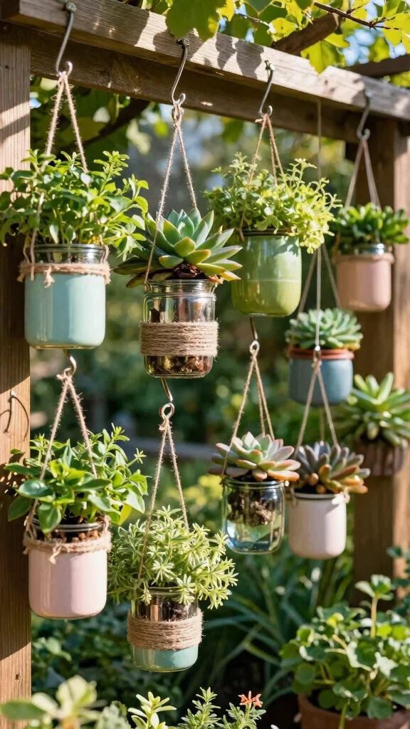 15 DIY Garden Decor Ideas That Will Inspire a Gorgeous Outdoor Makeover! - 4. Hanging Garden Jars 1