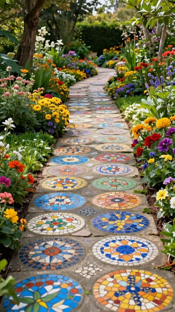 15 DIY Garden Decor Ideas That Will Inspire a Gorgeous Outdoor Makeover! - 5. Garden Mosaic Stepping Stones 1