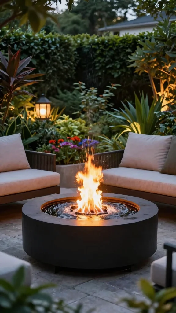 15 Fire Pit Ideas That Make Your Outdoor Retreats Magical for Evening Relaxation! - 12. Fire Pit with Water Feature 1