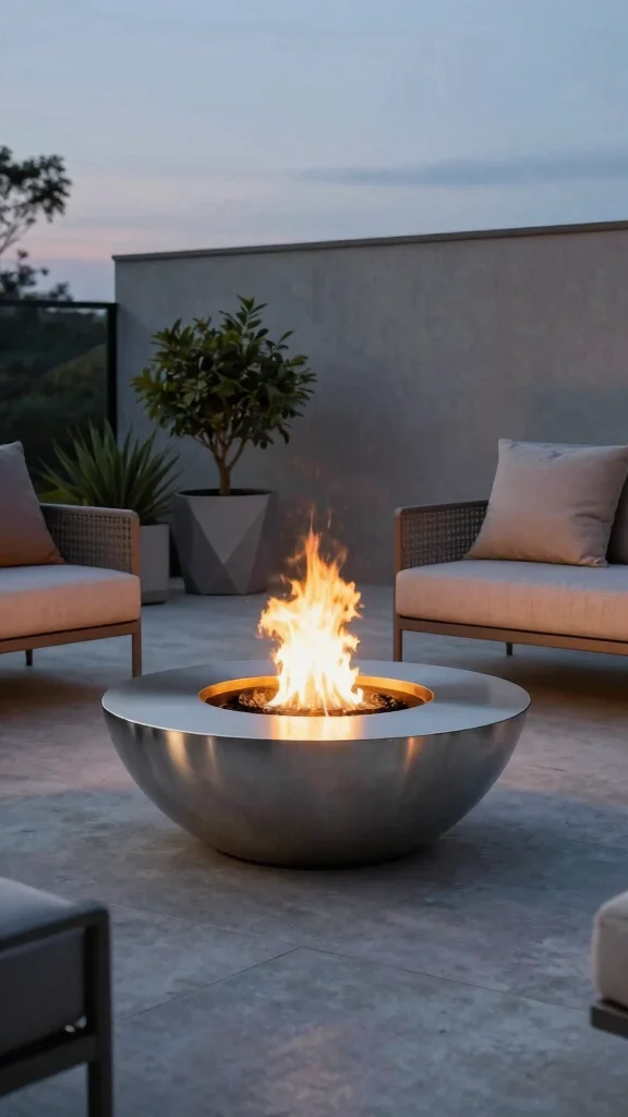 15 Fire Pit Ideas That Make Your Outdoor Retreats Magical for Evening Relaxation! - 2. Modern Minimalist Fire Bowl 1