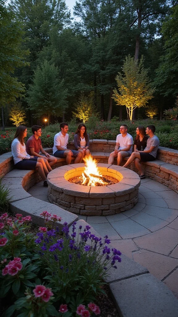 15 Fire Pit Ideas That Make Your Outdoor Retreats Magical for Evening Relaxation! - 8. Circular Fire Pit with Seating Walls 1