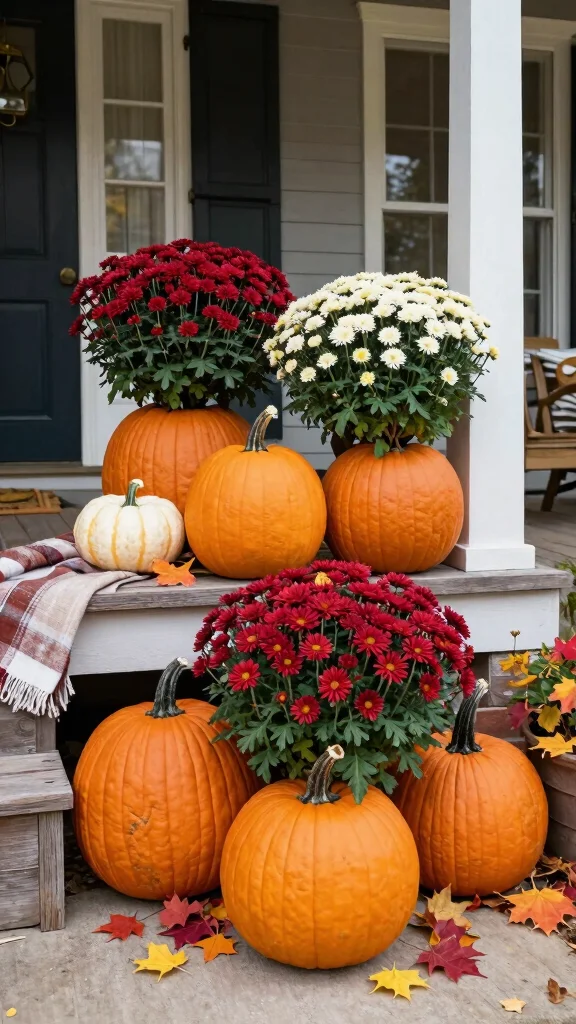 15 Seasonal Plant Displays to Keep Your Home Fresh and Inviting All Year Round! - 3. Autumn's Warmth: Cozy Pumpkin Planters 1