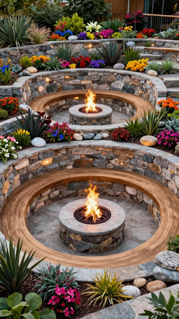 15 Stunning Landscape Firepit Ideas to Ignite Your Outdoor Living Space (You’ll Love #8!) - 10. Multi-Level Firepit Area 1