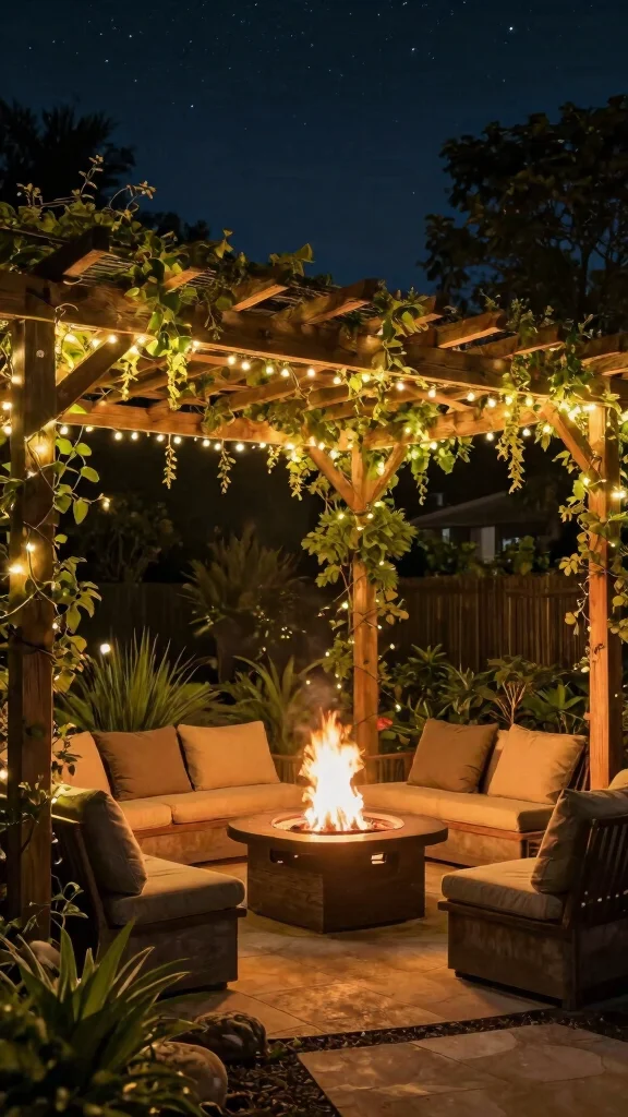15 Stunning Landscape Firepit Ideas to Ignite Your Outdoor Living Space (You’ll Love #8!) - 6. Firepit with Pergola 1