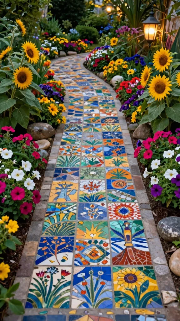 15 Stunning Pathway Designs That Will Make Your Garden a Showstopper! - 5. Mosaic Tile Walkways 1