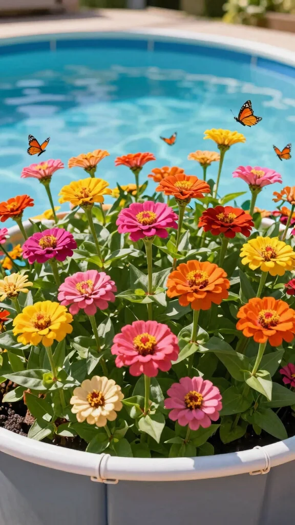 15 Stunning Poolside Plants You Need to See (Your Neighbors Will Be Jealous!) - 15. Zinnias 1