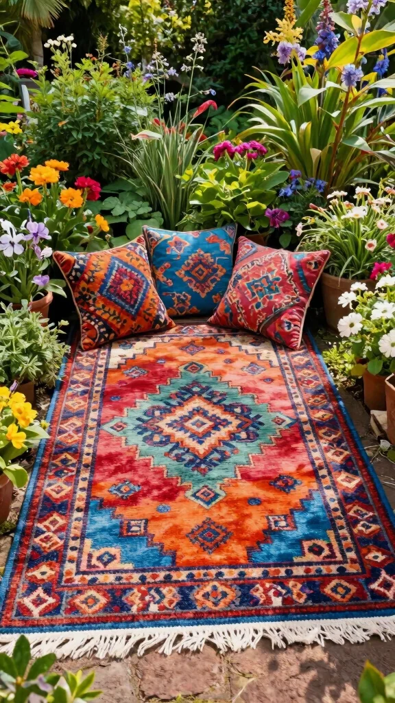 16 Sustainable Eclectic Garden Accessories That Are Good for the Planet and Your Garden! - 13. Vibrant Outdoor Rugs 1