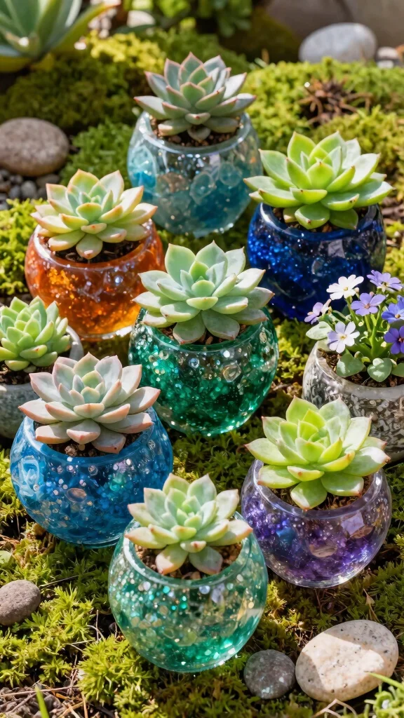 16 Sustainable Eclectic Garden Accessories That Are Good for the Planet and Your Garden! - 3. Recycled Glass Planters 1