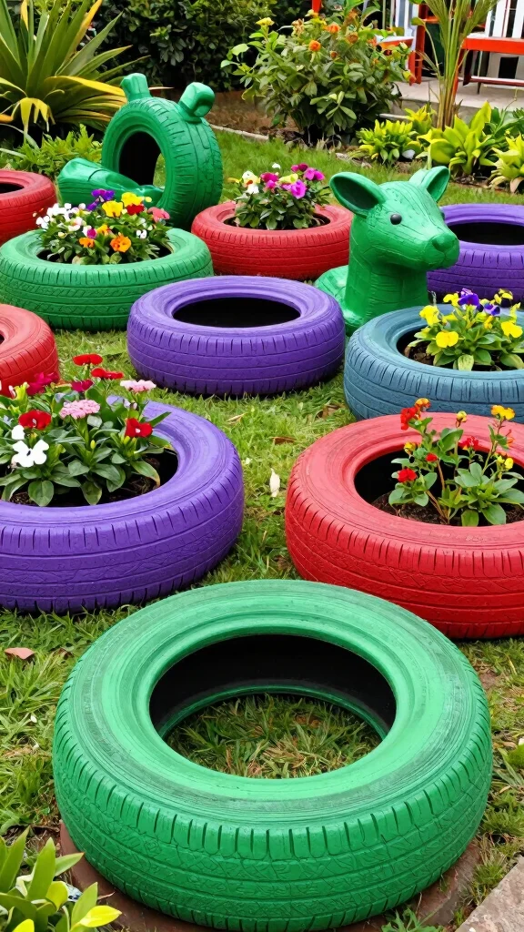 17 DIY Vibrant Garden Accessories That Will Impress All Your Guests! - 3. Upcycled Tire Planters 1