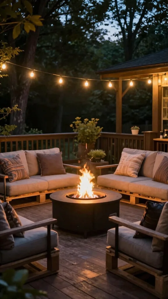 17 Easy Pallet Deck Ideas You Can Build This Weekend (DIY Enthusiasts Rejoice!) - 8. Pallet Deck with a Fire Pit 1