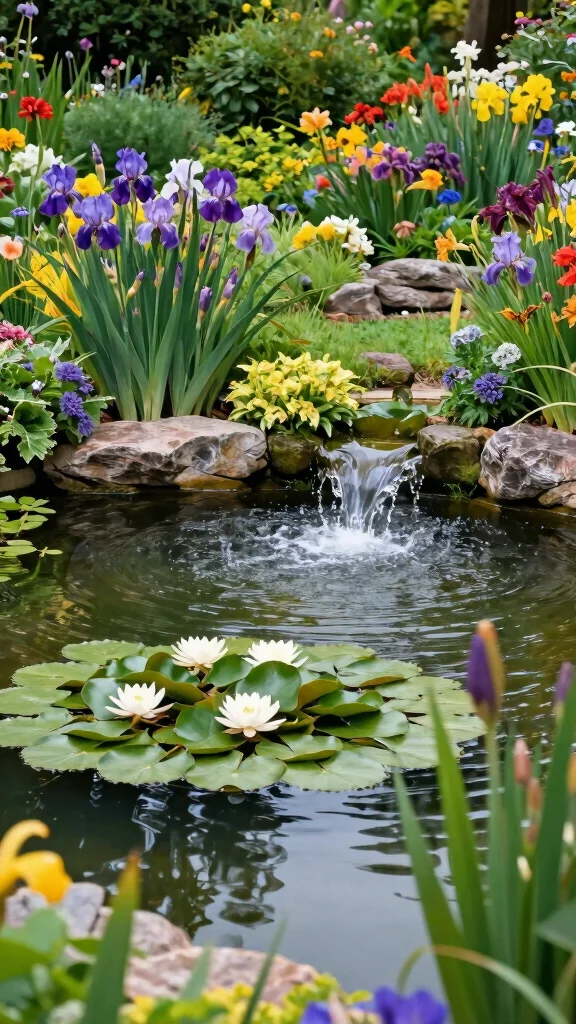 17 Easy and Colorful Flower Bed Landscaping Ideas to Brighten Up Your Yard! - 17. Incorporating Water Features 1
