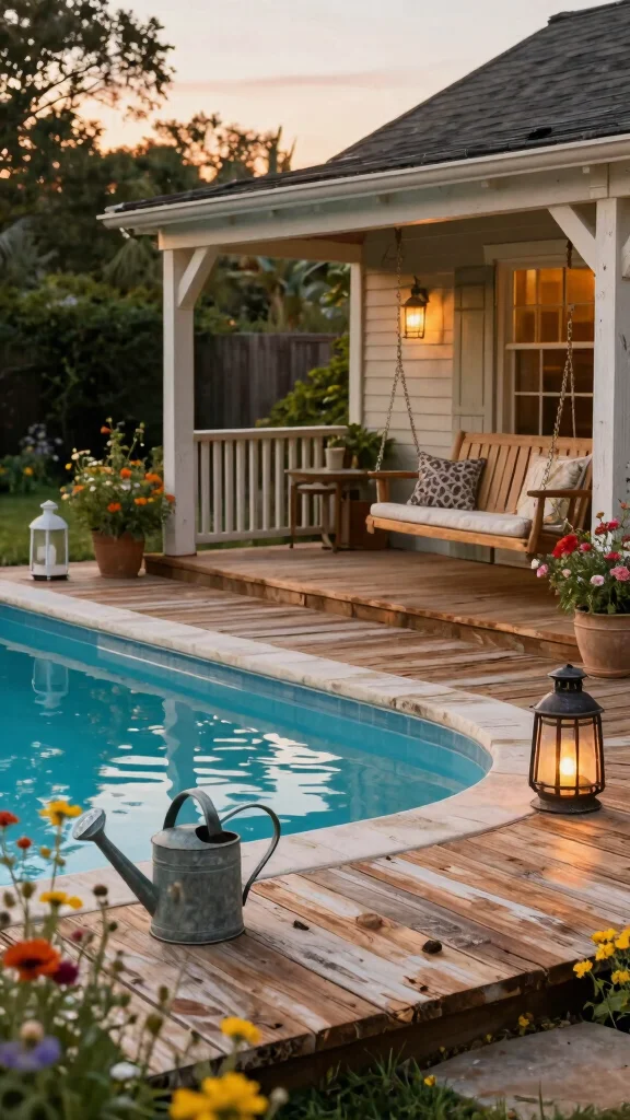 17 Stunning Budget-Friendly Pool Deck Designs That Will Transform Your Backyard! - 12. Farmhouse Aesthetic 1