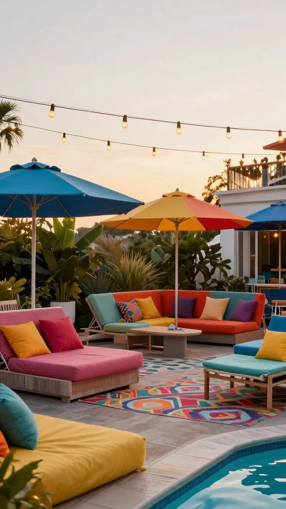 17 Stunning Budget-Friendly Pool Deck Designs That Will Transform Your Backyard! - 13. Colorful Umbrellas 1