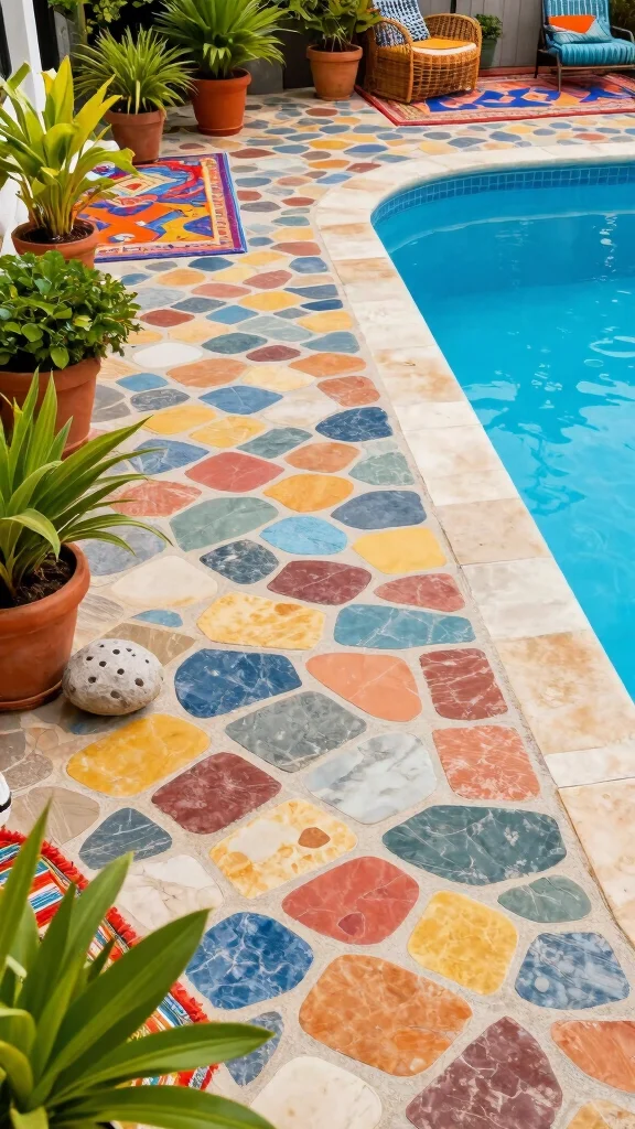 17 Stunning Budget-Friendly Pool Deck Designs That Will Transform Your Backyard! - 3. Colorful Pavers 1