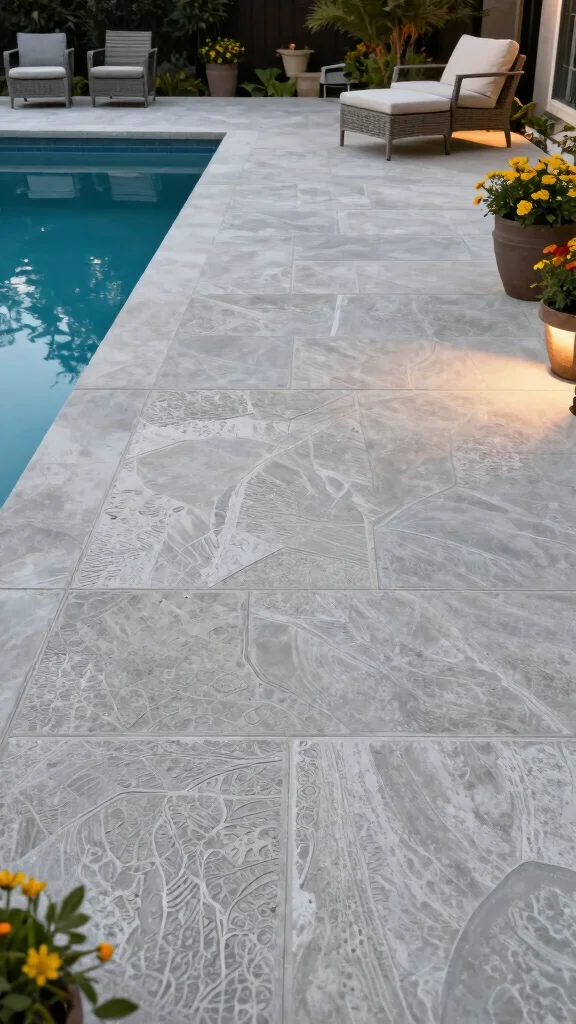 17 Stunning Budget-Friendly Pool Deck Designs That Will Transform Your Backyard! - 4. Elegant Stamped Concrete 1