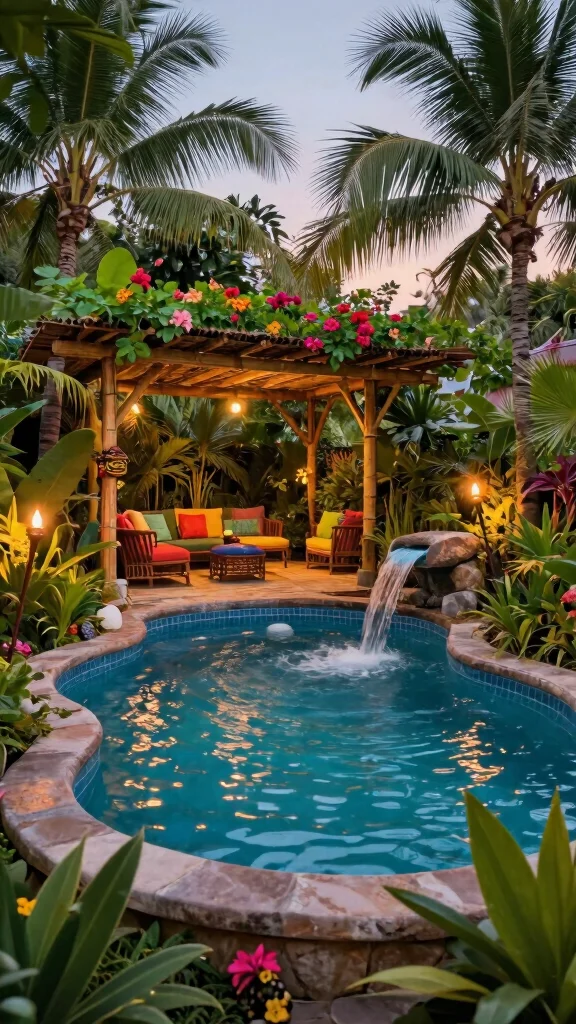 17 Stunning Budget-Friendly Pool Deck Designs That Will Transform Your Backyard! - 7. Tropical Oasis Vibe 1