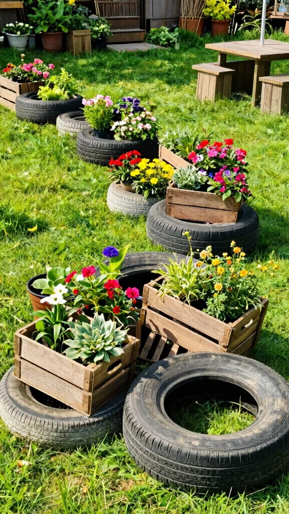 17 Vertical Container Gardening Ideas for Patios That Are Pure Genius! - 11. Recycled Planters 1