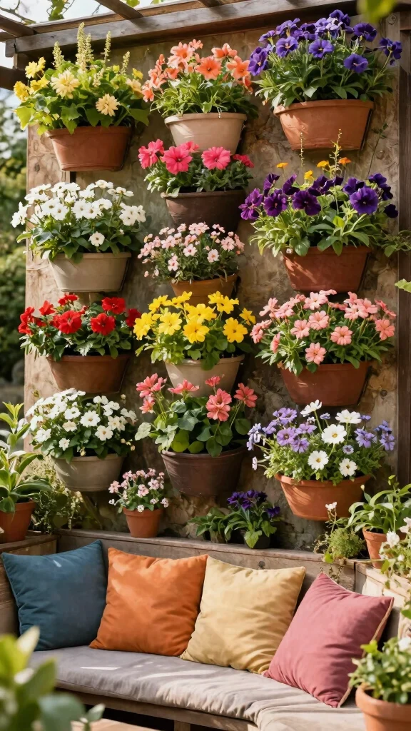 17 Vertical Container Gardening Ideas for Patios That Are Pure Genius! - 16. Vertical Flower Wall 1