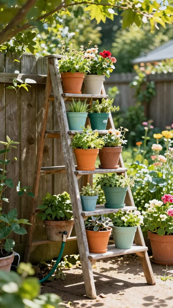 17 Vertical Container Gardening Ideas for Patios That Are Pure Genius! - 4. Ladder Planter Stand 1
