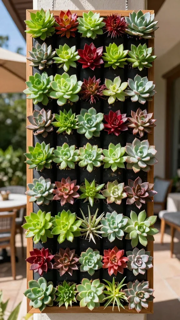 17 Vertical Container Gardening Ideas for Patios That Are Pure Genius! - 8. Vertical Succulent Wall 1