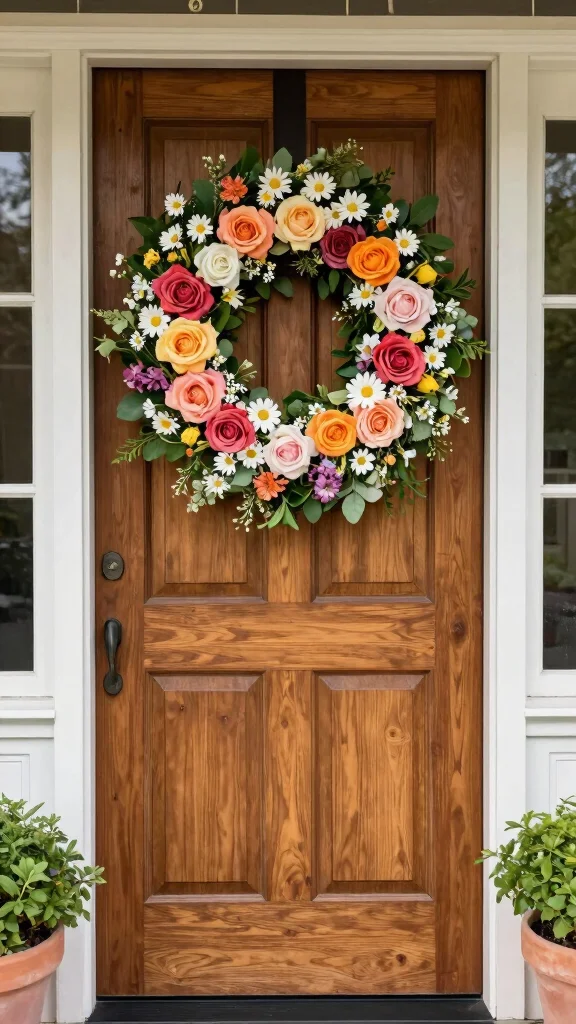 17 Vibrant Spring Flower Arrangements You Can Create in Minutes! - 17. Elegant Floral Wreath with Seasonal Blooms 1