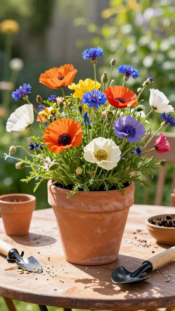 17 Vibrant Spring Flower Arrangements You Can Create in Minutes! - 3. Wildflower Mix in a Terra Cotta Pot 1