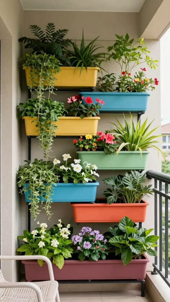 18 Balcony Garden Furniture Ideas That Will Make Your Small Space Feel Luxurious! - 11. Vertical Planters 1