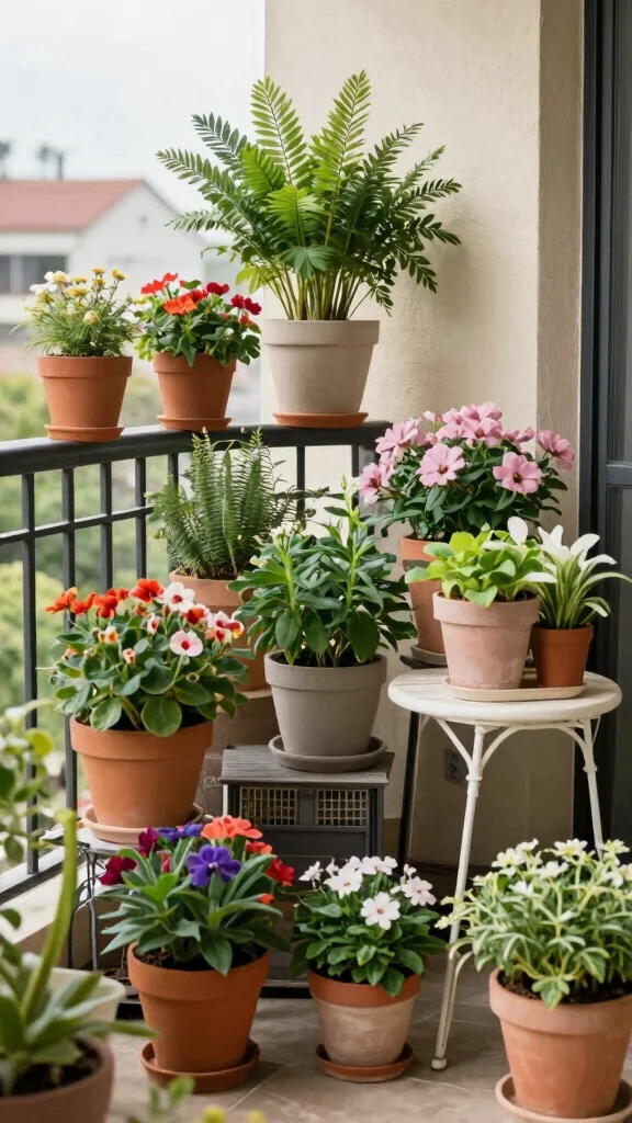 18 Balcony Garden Furniture Ideas That Will Make Your Small Space Feel Luxurious! - 14. Potted Plant Displays 1