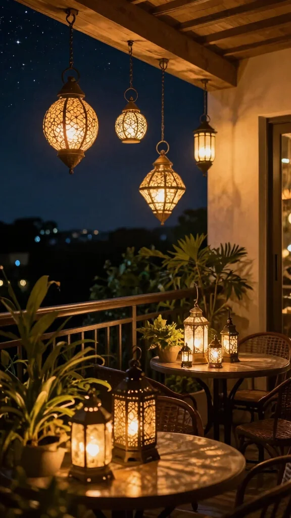 18 Balcony Garden Furniture Ideas That Will Make Your Small Space Feel Luxurious! - 17. Decorative Lanterns 1
