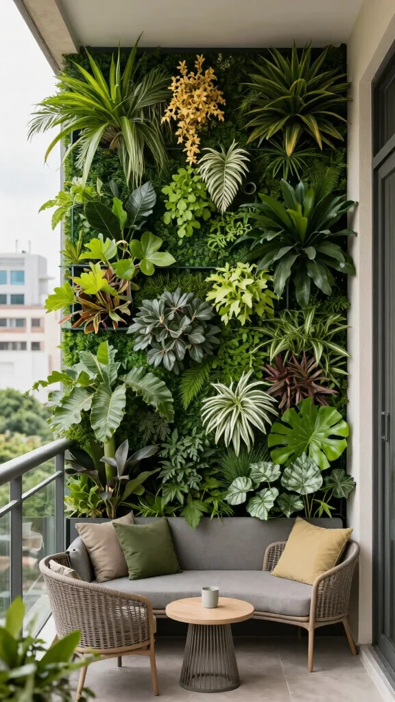 18 Balcony Garden Furniture Ideas That Will Make Your Small Space Feel Luxurious! - 9. Green Wall Panels 1
