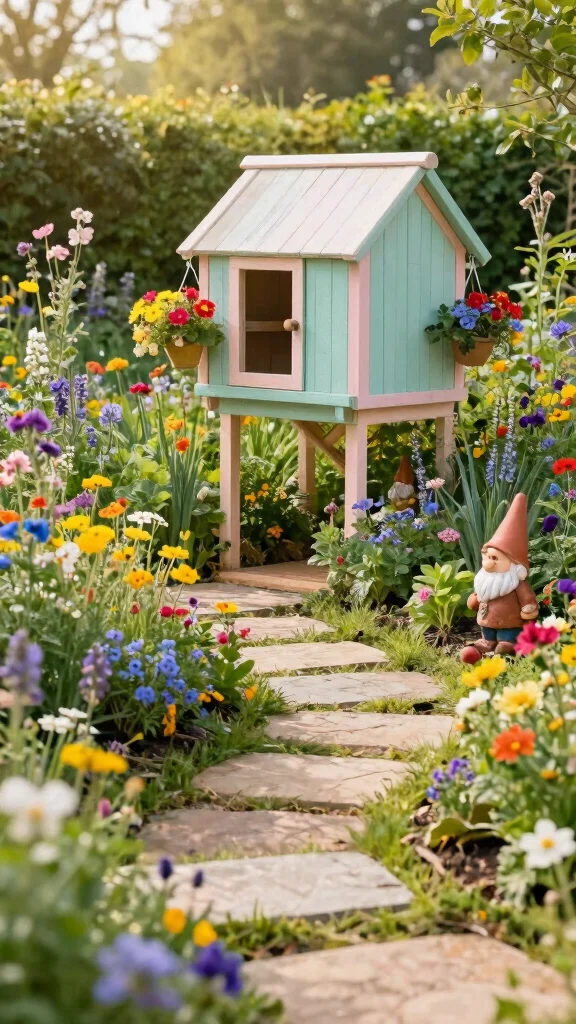 18 Beautiful Chicken Coop Garden Designs That Mix Flowers and Fowl! - 1. Whimsical Cottage Garden Coop 1