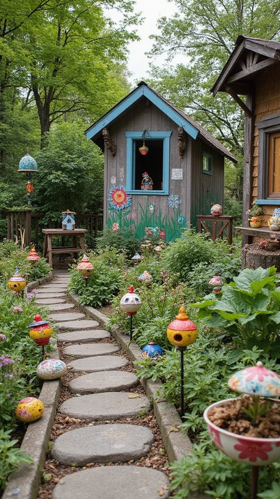18 Beautiful Chicken Coop Garden Designs That Mix Flowers and Fowl! - 10. Artsy Garden Decor 1