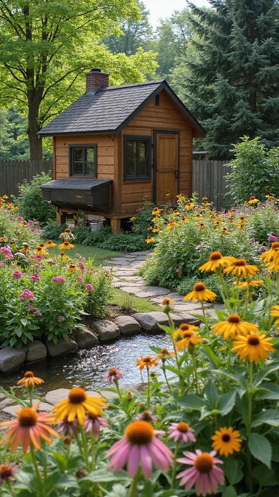 18 Beautiful Chicken Coop Garden Designs That Mix Flowers and Fowl! - 12. A Pollinator's Paradise 1
