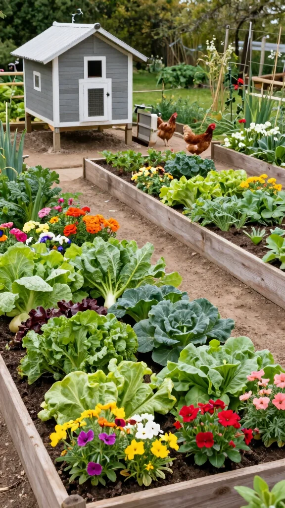 18 Beautiful Chicken Coop Garden Designs That Mix Flowers and Fowl! - 16. Raised Garden Beds for Easy Access 1