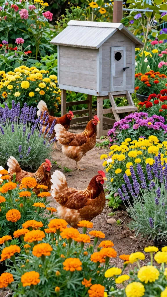 18 Beautiful Chicken Coop Garden Designs That Mix Flowers and Fowl! - 17. Natural Pest Control with Flowers 1