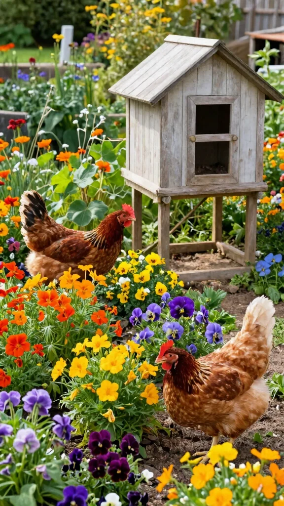 18 Beautiful Chicken Coop Garden Designs That Mix Flowers and Fowl! - 18. Edible Flower Gardens 1