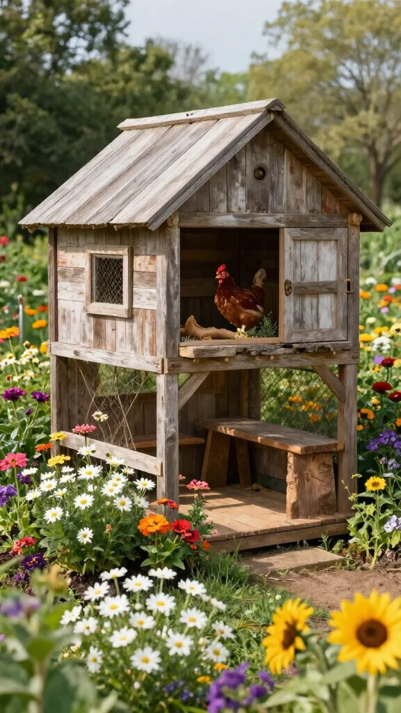 18 Beautiful Chicken Coop Garden Designs That Mix Flowers and Fowl! - 3. Rustic Farmhouse Charm 1