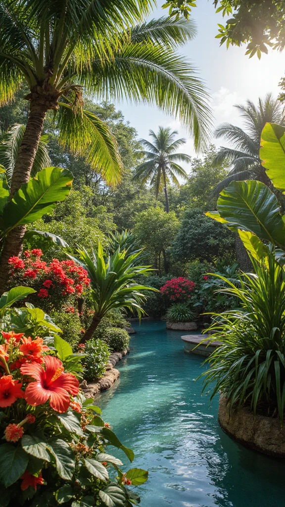 18 Breathtaking Garden Layout Ideas for Flower Lovers (Prepare for a Floral Wonderland!) - 18. The Tropical Garden 1