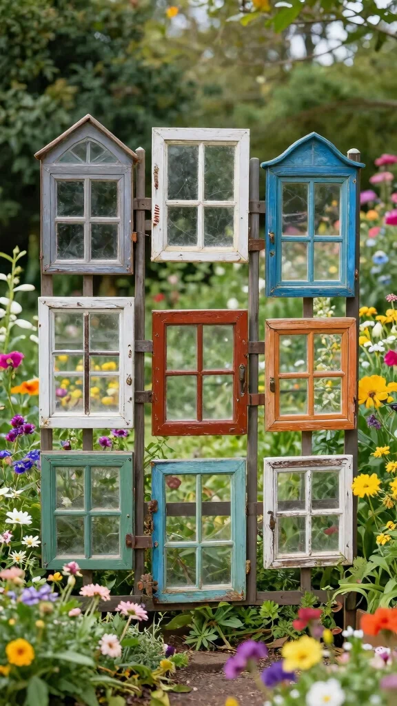 18 DIY Natural Fencing Projects That Add Rustic Charm to Your Home (You Can Do #7!) - 18. Vintage Window Fence 1